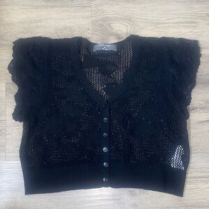Primark Black knit and Lace Sleeves Button-Up Cardigan